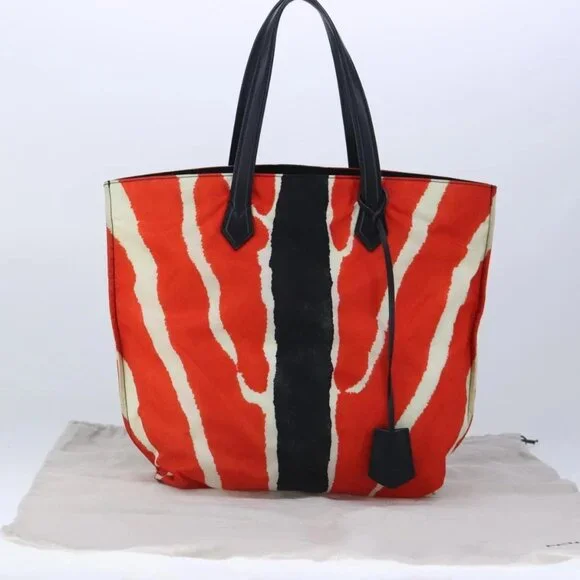 FENDI Tote Bag Nylon Red Silver Auth bs20291